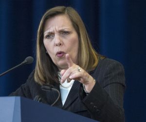Josefina Vidal, Director General of the U.S. division at Cuba's Foreign Ministry, gestures as she speaks with the media at the State Department in Washington, Friday, Feb. 27, 2015. The United States and Cuba claimed progress Friday toward ending a half-century diplomatic freeze, suggesting they could clear some of the biggest obstacles to their new relationship within weeks. (AP Photo/Cliff Owen)